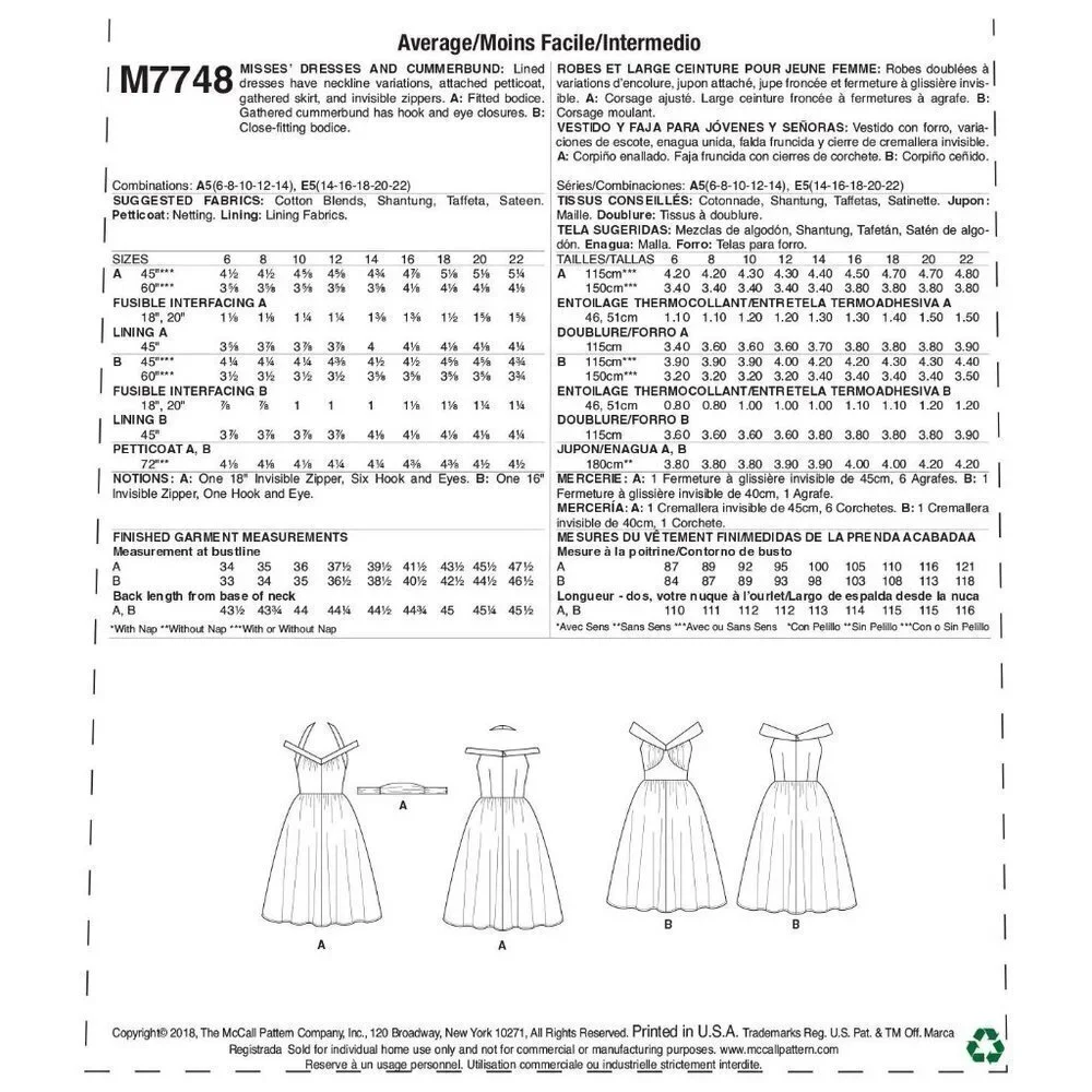 McCall's‎ Sewing Pattern 7748 Misses Dress Cummerbund Size 6-14